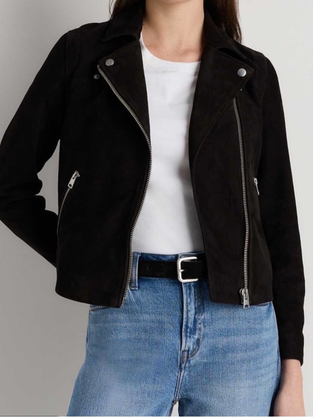 Forever 21 girls/kids Black Suede Moto Jacket with Silver Hardware